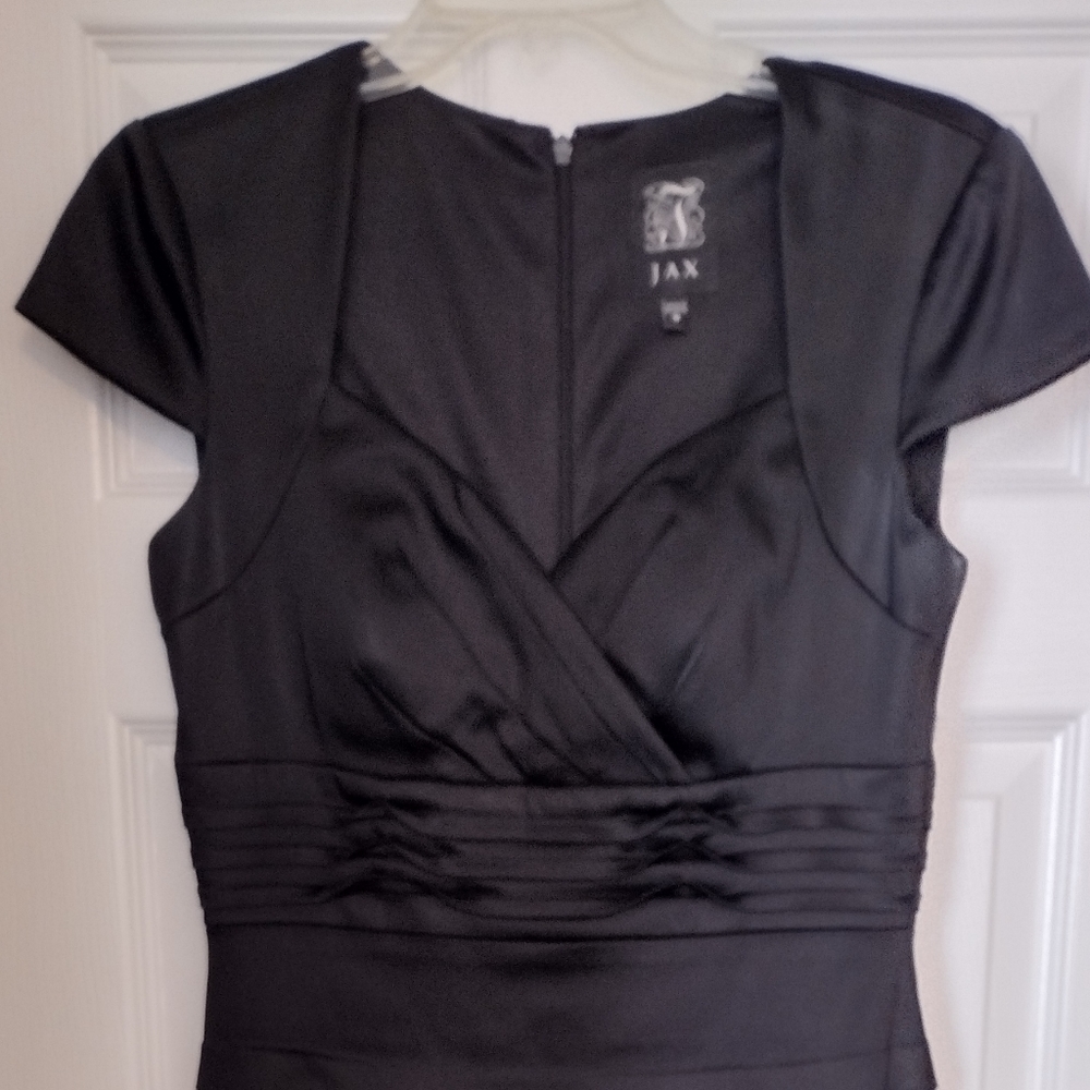 JAX elegant black satin tiered form fitting dress-10